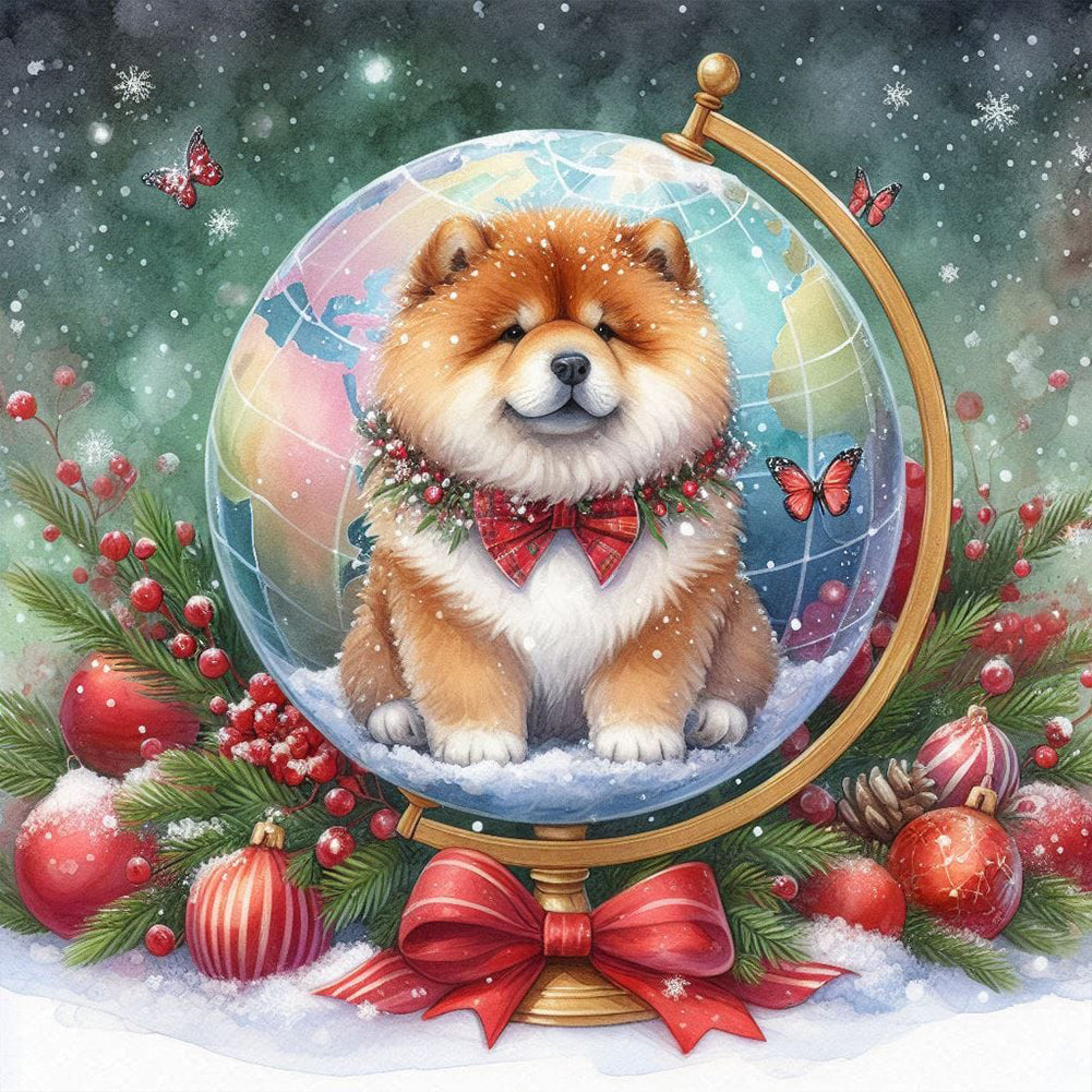 Diamond Painting - Full Round - Christmas Globe Chow Chow (40*40CM)
