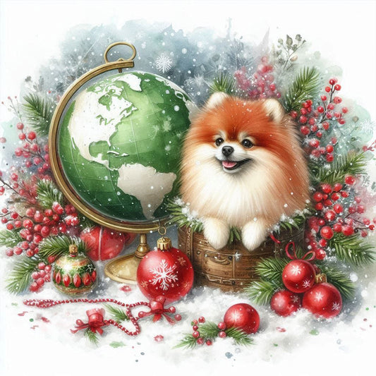 Diamond Painting - Full Round - Christmas Globe Pomeranian (40*40CM)