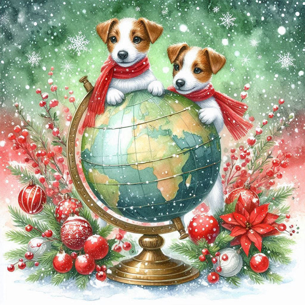 Diamond Painting - Full Round - Christmas Globe Jack Russell Terrier (40*40CM)