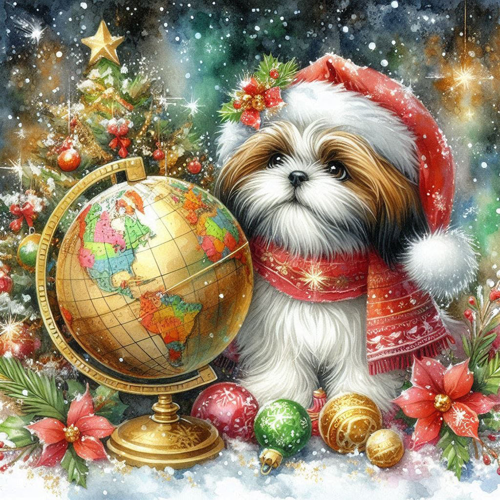 Diamond Painting - Full Round - Christmas Globe Shih Tzu (40*40CM)