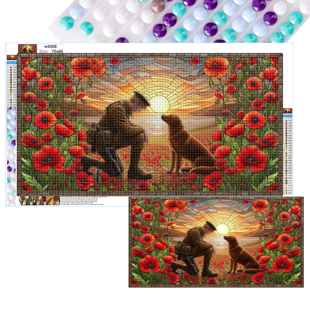 Diamond Painting - Full Round - Glass Art - Warriors and War Dogs Golden Retriever (40*70CM)