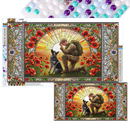 Diamond Painting - Full Round - Glass Art - Warriors and War Dogs Hounds (40*70CM)