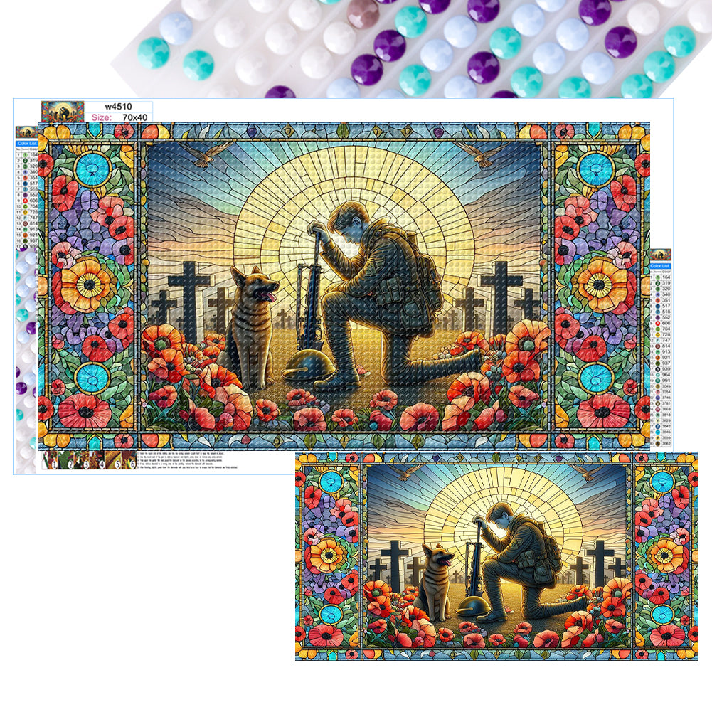 Diamond Painting - Full Round - Glass Art - Warriors and War Dogs Hounds Cross (40*70CM)