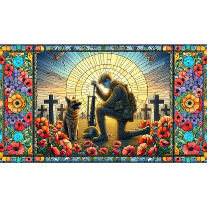 Diamond Painting - Full Round - Glass Art - Warriors and War Dogs Hounds Cross (40*70CM)