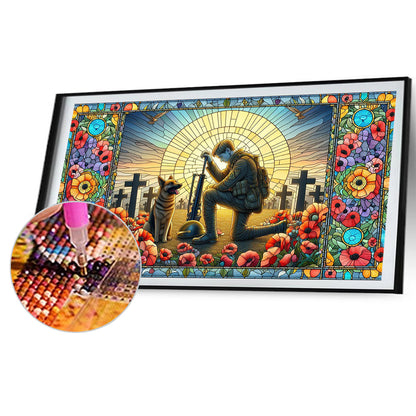Diamond Painting - Full Round - Glass Art - Warriors and War Dogs Hounds Cross (40*70CM)