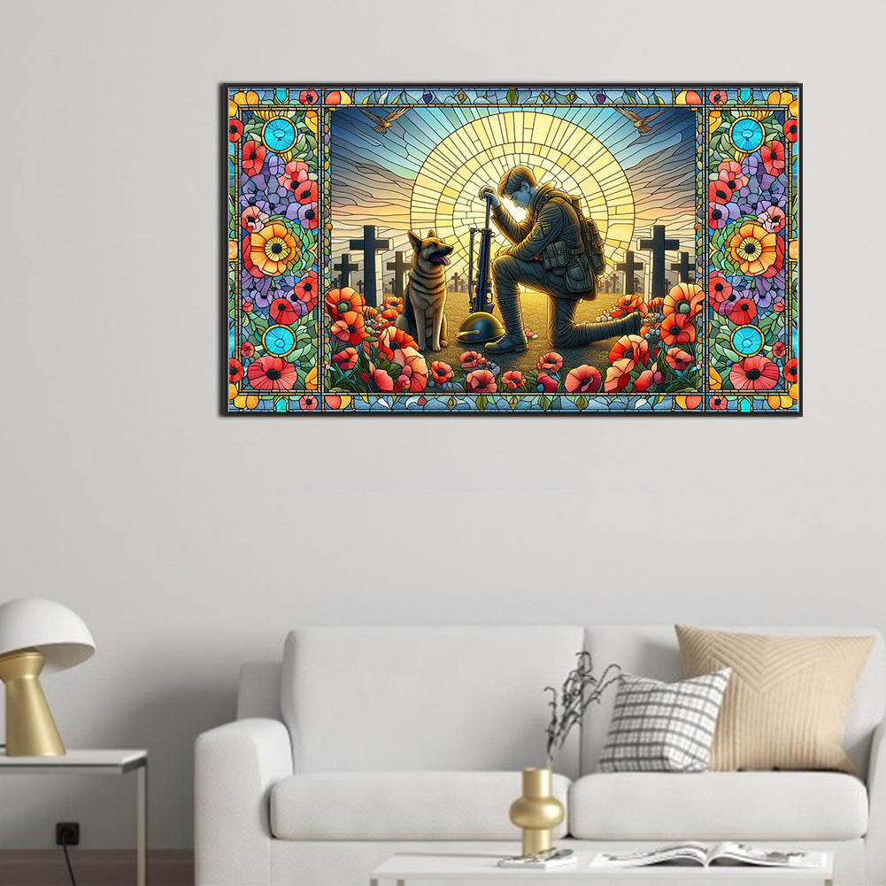 Diamond Painting - Full Round - Glass Art - Warriors and War Dogs Hounds Cross (40*70CM)