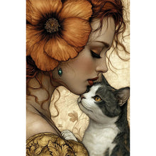 Load image into Gallery viewer, AB Diamond Painting - Full Round - Girl and cat (40*60CM)
