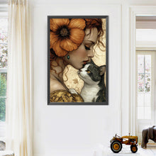 Load image into Gallery viewer, AB Diamond Painting - Full Round - Girl and cat (40*60CM)
