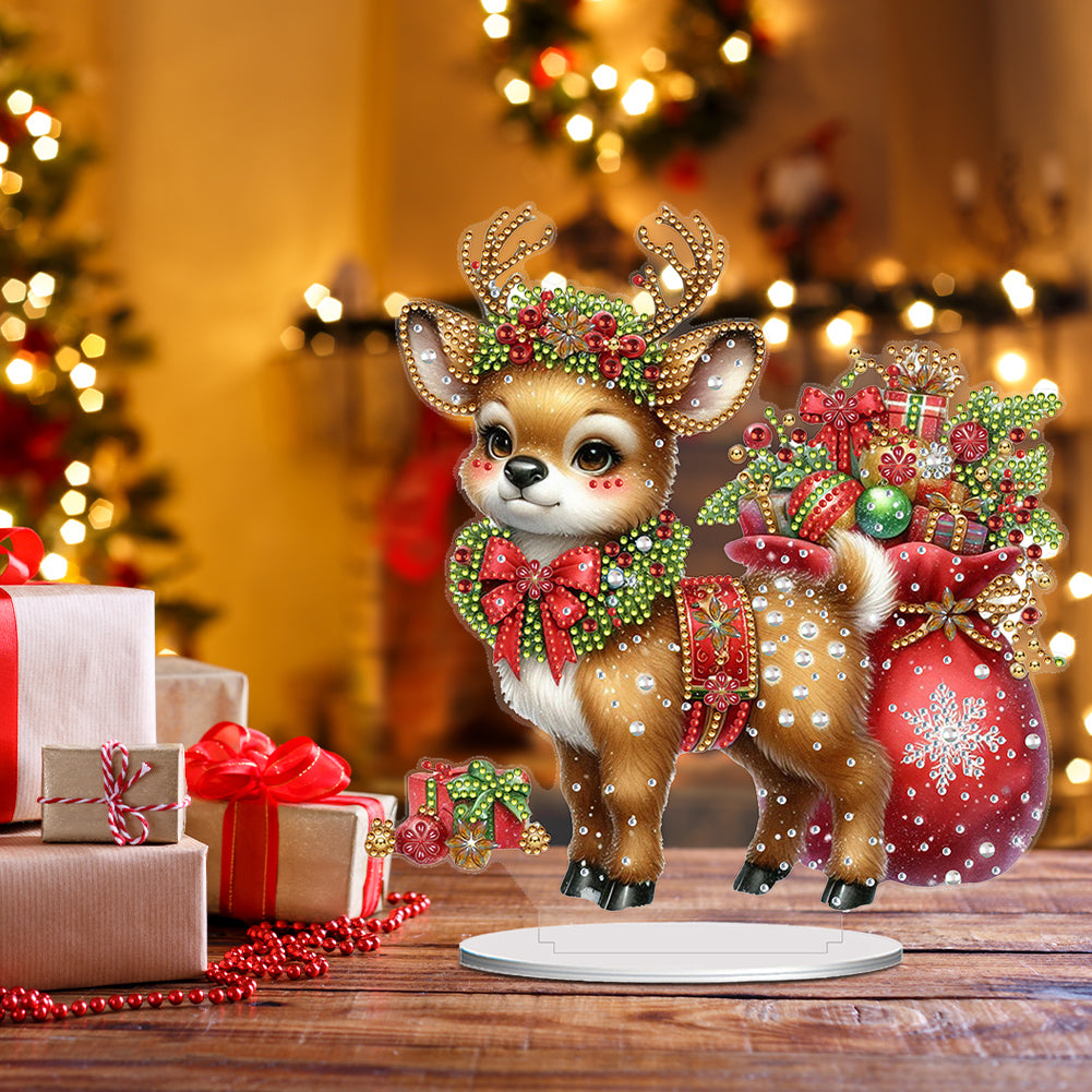 Acrylic Special Shape Christmas Elk Desktop Diamond Art Kits Bedroom Table Decor