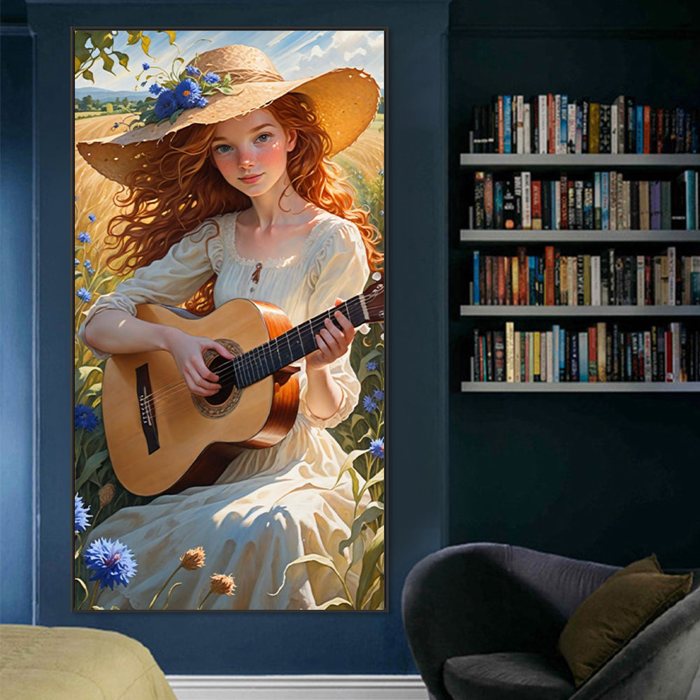 AB Diamond Painting - Full Round - Girl playing guitar (40*75CM)