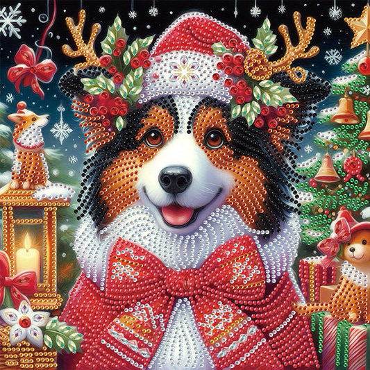 Diamond Painting - Partial Special Shaped - Christmas puppy (30*30CM)