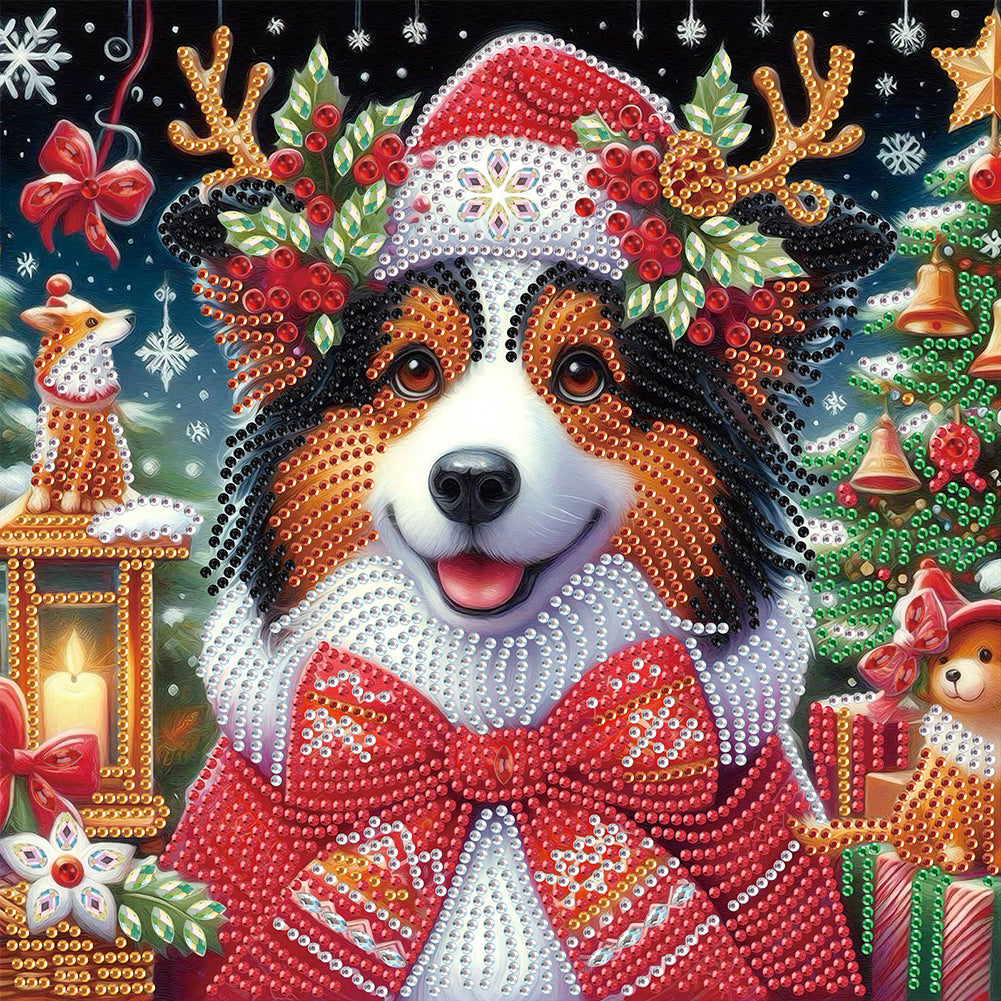 Diamond Painting - Partial Special Shaped - Christmas puppy (30*30CM)