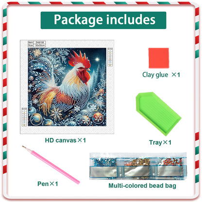 Diamond Painting - Partial Special Shaped - Christmas rooster (30*30CM)