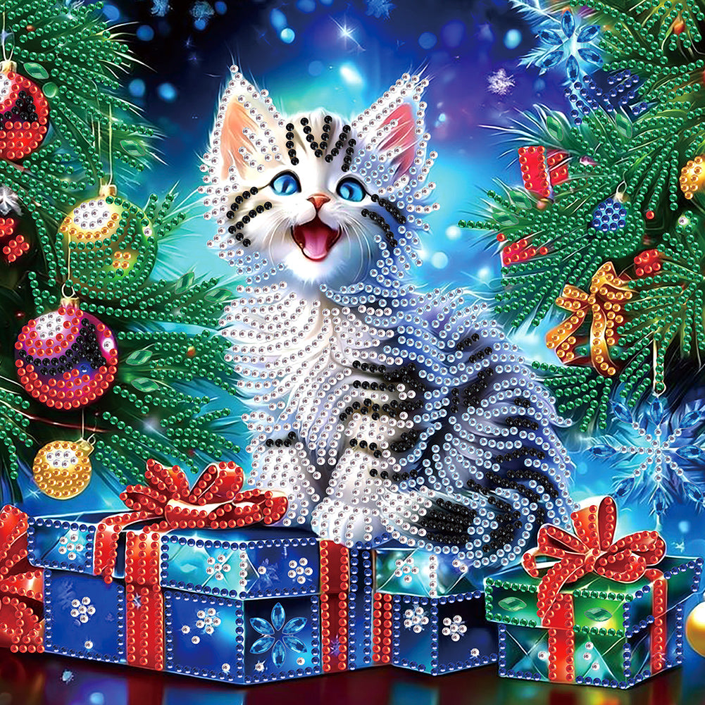 Diamond Painting - Partial Special Shaped - Christmas kitten (30*30CM)