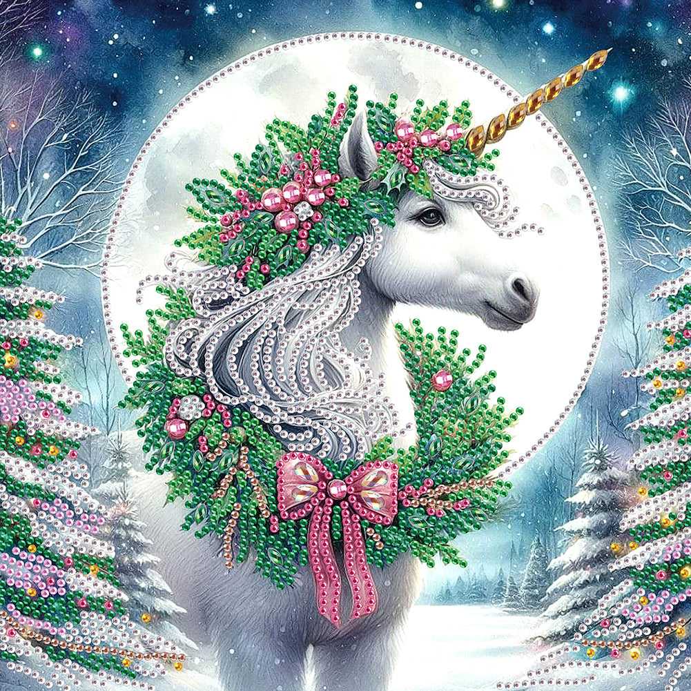 Diamond Painting - Partial Special Shaped - Christmas unicorn (30*30CM)