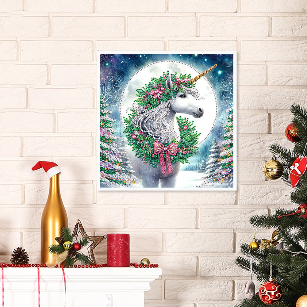 Diamond Painting - Partial Special Shaped - Christmas unicorn (30*30CM)