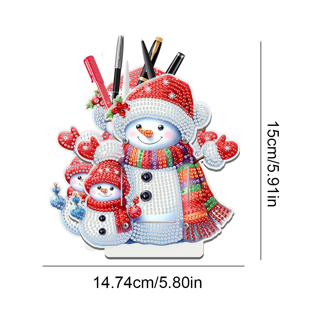 Acrylic Special Shape Double Side Snowman Rhinestones Pencil Organizer for Girls