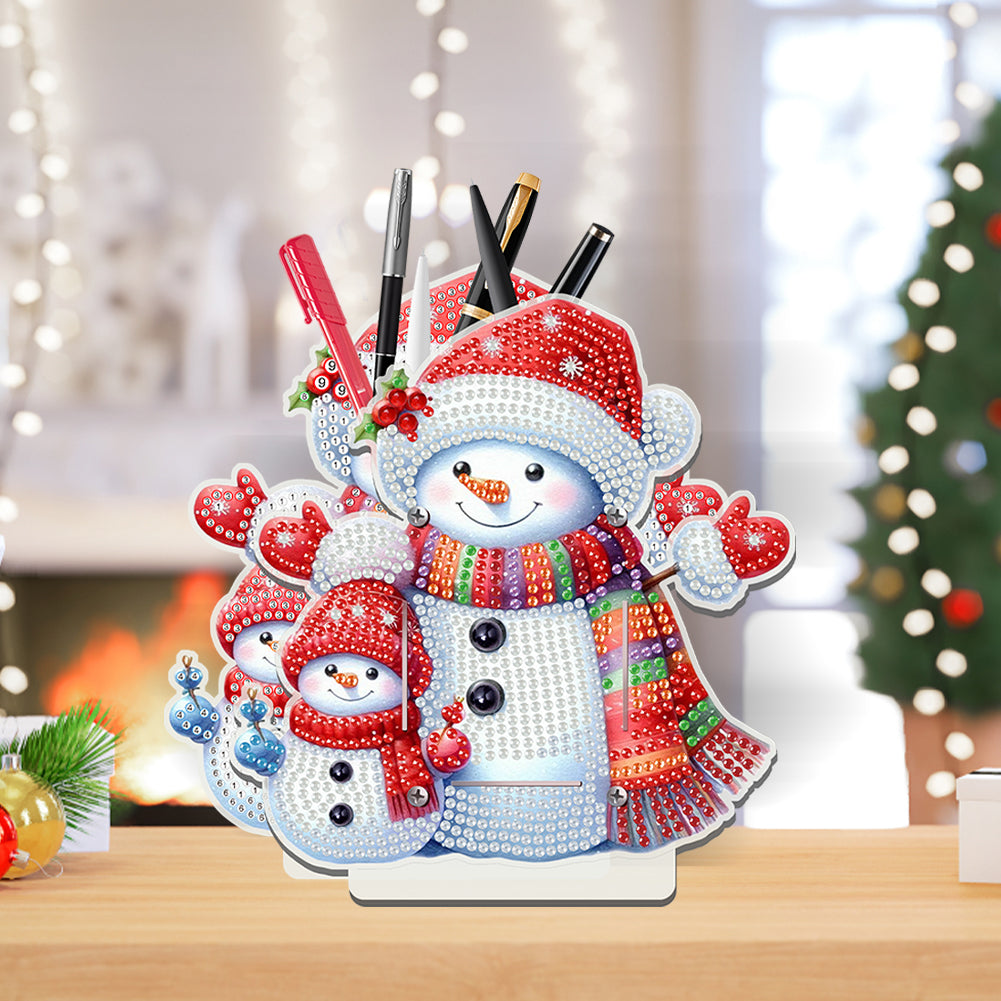 Acrylic Special Shape Double Side Snowman Rhinestones Pencil Organizer for Girls
