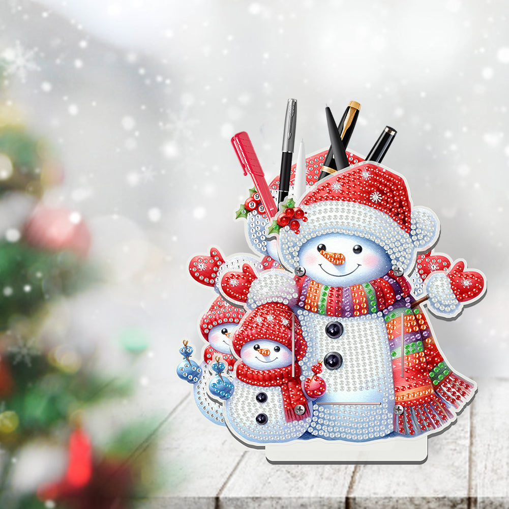 Acrylic Special Shape Double Side Snowman Rhinestones Pencil Organizer for Girls