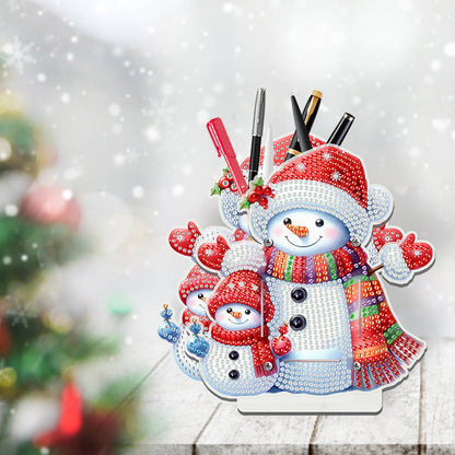 Acrylic Special Shape Double Side Snowman Rhinestones Pencil Organizer for Girls