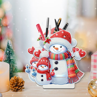 Acrylic Special Shape Double Side Snowman Rhinestones Pencil Organizer for Girls
