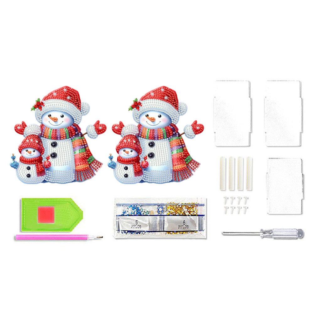 Acrylic Special Shape Double Side Snowman Rhinestones Pencil Organizer for Girls