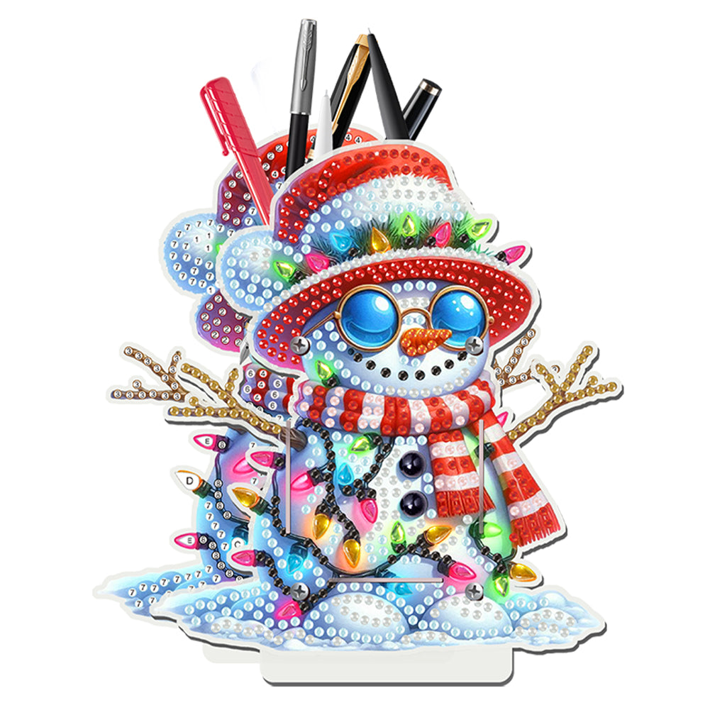 Acrylic Special Shape Double Side Snowman Rhinestones Pencil Organizer for Girls
