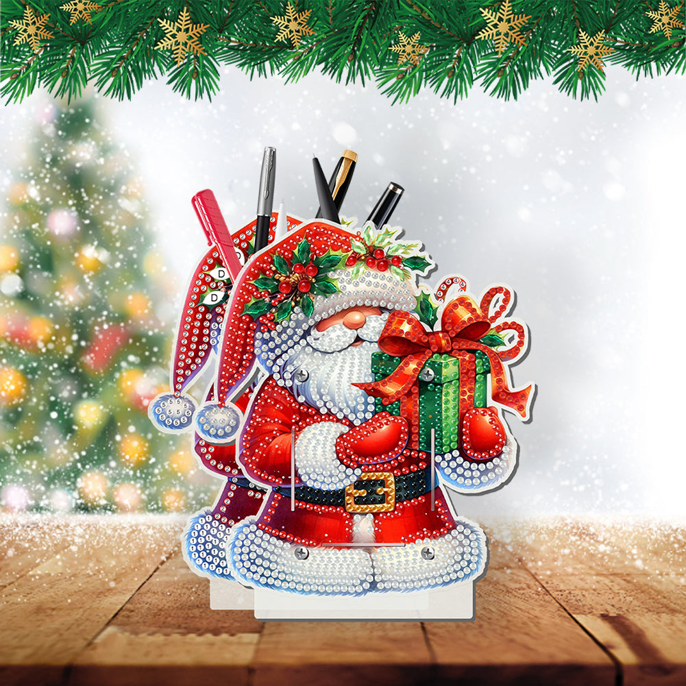 Acrylic Special Shape Double Side Snowman Rhinestones Pencil Organizer for Girls