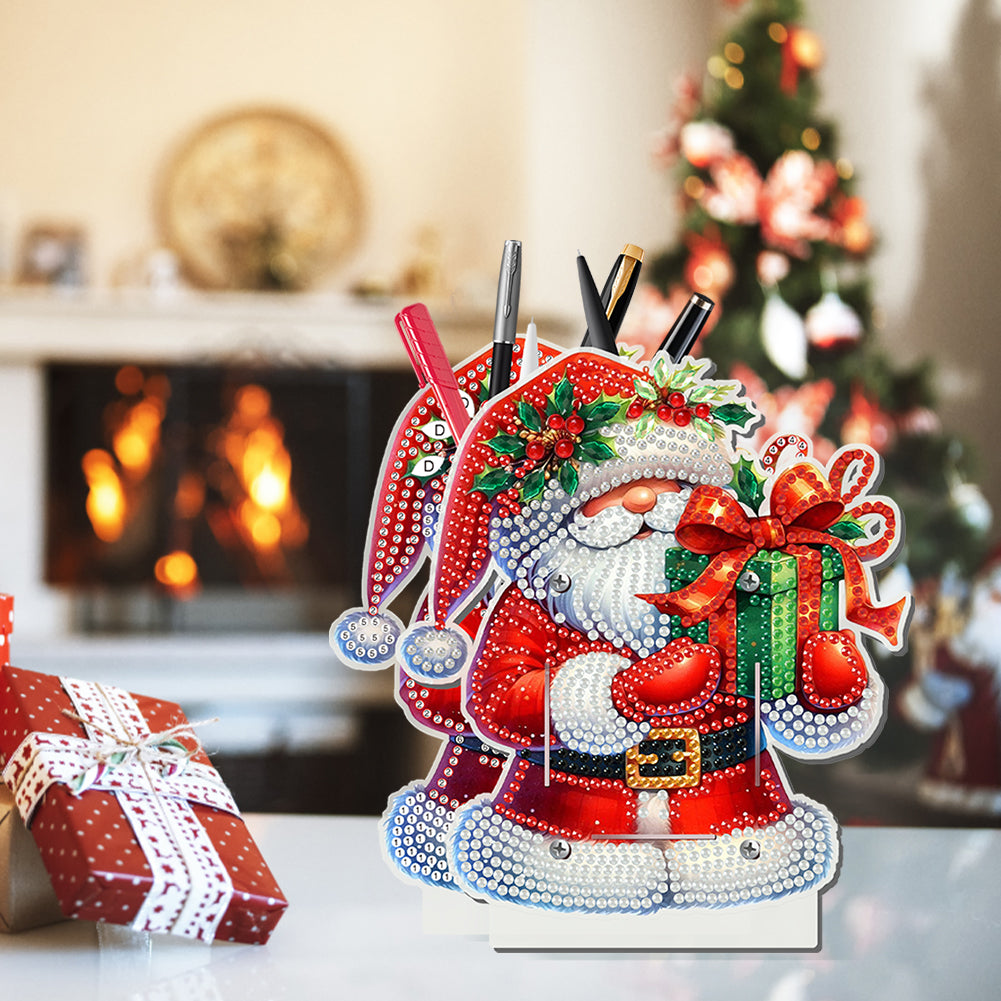 Acrylic Special Shape Double Side Snowman Rhinestones Pencil Organizer for Girls
