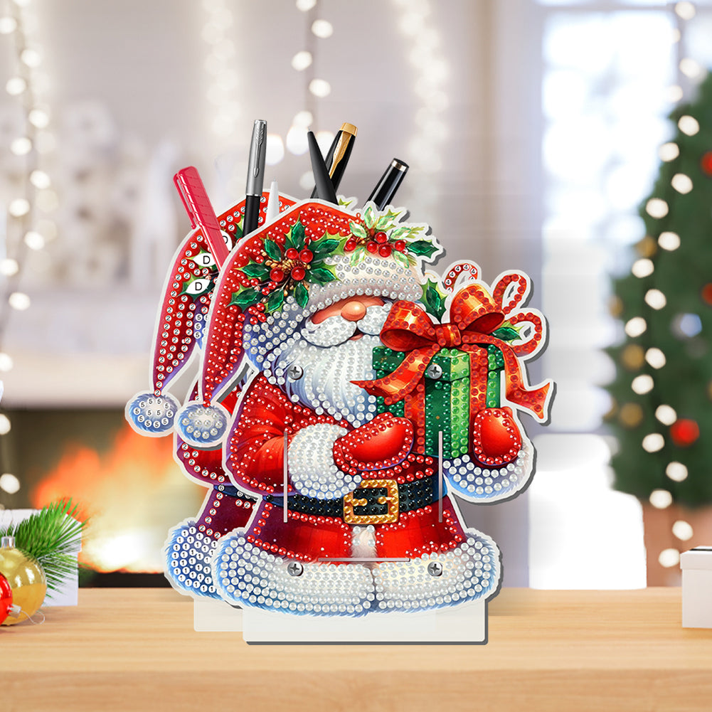 Acrylic Special Shape Double Side Snowman Rhinestones Pencil Organizer for Girls