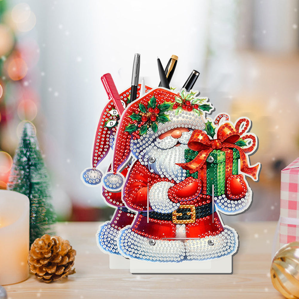 Acrylic Special Shape Double Side Snowman Rhinestones Pencil Organizer for Girls