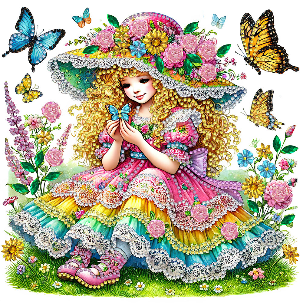 Diamond Painting - Partial Special Shaped - Spring garden girl (30*30CM)