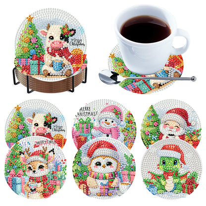 6Pcs Wooden Christmas Animals Diamond Painting Coasters 5D Diamond Painting Kits