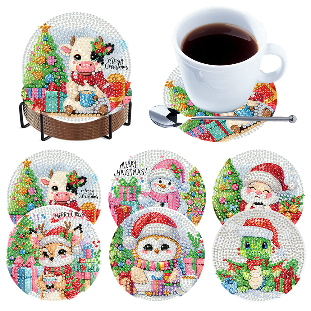 6Pcs Wooden Christmas Animals Diamond Painting Coasters 5D Diamond Painting Kits