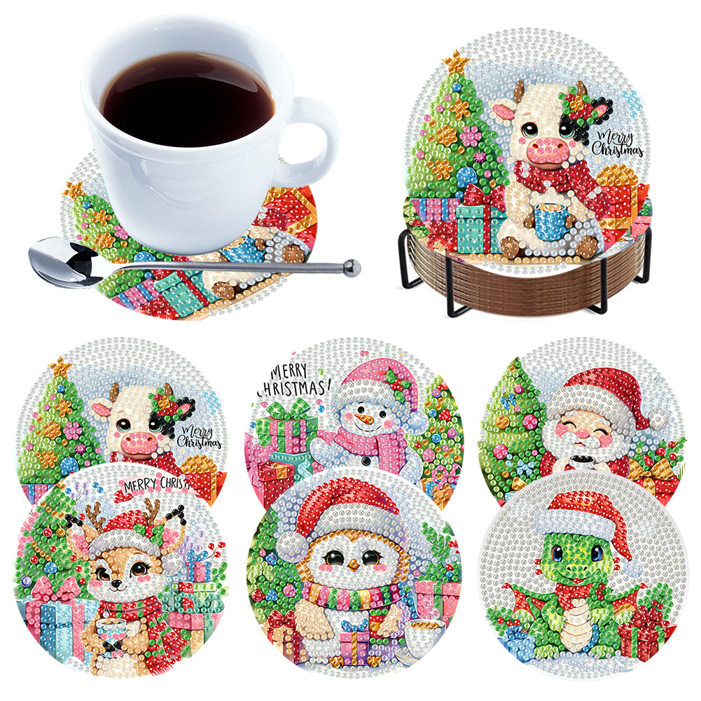 6Pcs Wooden Christmas Animals Diamond Painting Coasters 5D Diamond Painting Kits