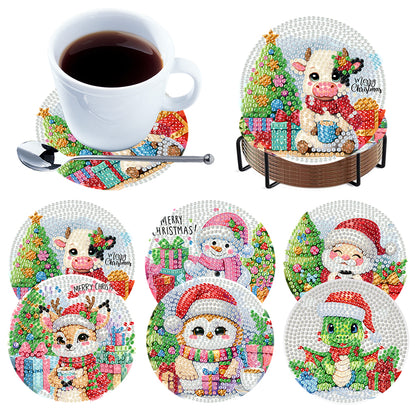 6Pcs Wooden Christmas Animals Diamond Painting Coasters 5D Diamond Painting Kits