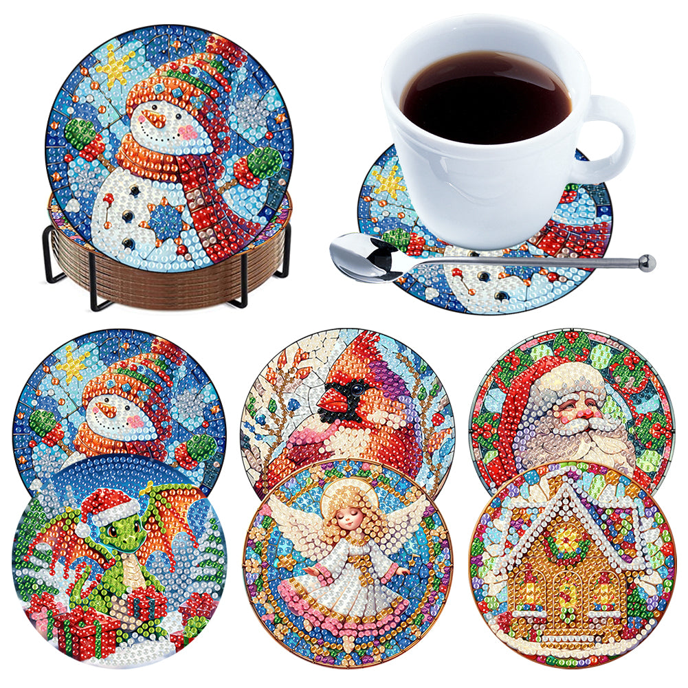 6Pcs Wooden Christmas Animals Diamond Painting Coasters 5D Diamond Painting Kits