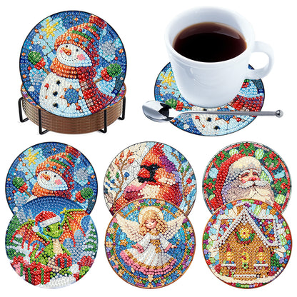 6Pcs Wooden Christmas Animals Diamond Painting Coasters 5D Diamond Painting Kits