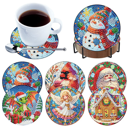6Pcs Wooden Christmas Animals Diamond Painting Coasters 5D Diamond Painting Kits