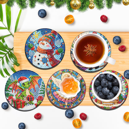 6Pcs Wooden Christmas Animals Diamond Painting Coasters 5D Diamond Painting Kits