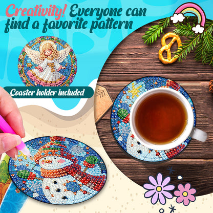 6Pcs Wooden Christmas Animals Diamond Painting Coasters 5D Diamond Painting Kits