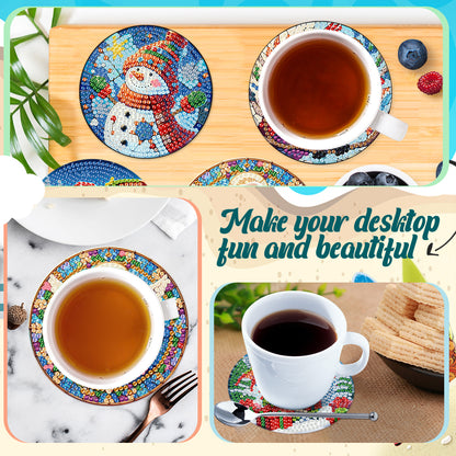 6Pcs Wooden Christmas Animals Diamond Painting Coasters 5D Diamond Painting Kits