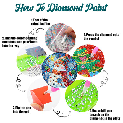 6Pcs Wooden Christmas Animals Diamond Painting Coasters 5D Diamond Painting Kits