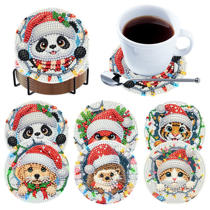 6Pcs Wooden Christmas Animals Diamond Painting Coasters 5D Diamond Painting Kits