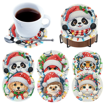 6Pcs Wooden Christmas Animals Diamond Painting Coasters 5D Diamond Painting Kits