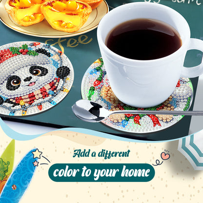 6Pcs Wooden Christmas Animals Diamond Painting Coasters 5D Diamond Painting Kits