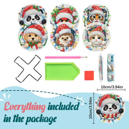 6Pcs Wooden Christmas Animals Diamond Painting Coasters 5D Diamond Painting Kits