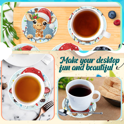 6Pcs Wooden Christmas Animals Diamond Painting Coasters 5D Diamond Painting Kits