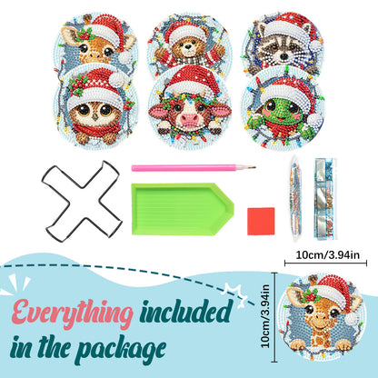 6Pcs Wooden Christmas Animals Diamond Painting Coasters 5D Diamond Painting Kits