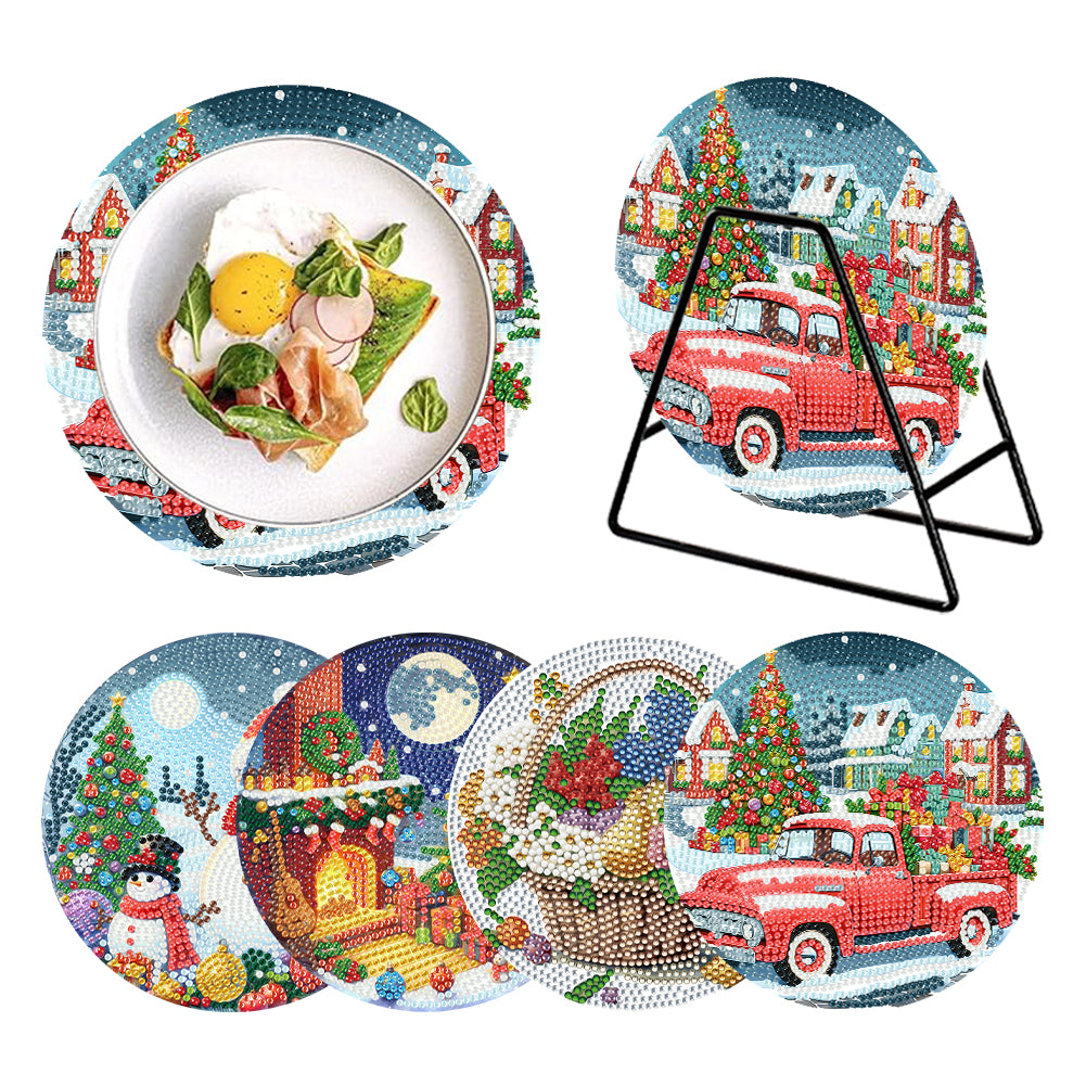 Acrylic Christmas Animals DIY Diamond Dot Kits Round Diamond Painting Table Mats